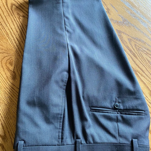 grey; slim; jacket -36” chest, sleeves 16-1/2”; pants 28” waist 30-1/2 inseam - Picture 2 of 4